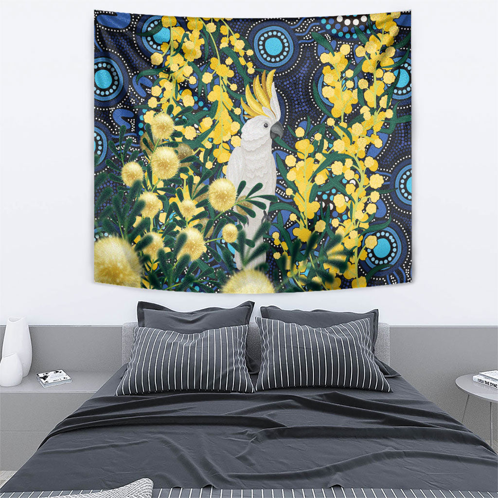 Australia Golden Wattle Tapestry Aussie Cockatoo Aboriginal Art