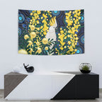 Australia Golden Wattle Tapestry Aussie Cockatoo Aboriginal Art