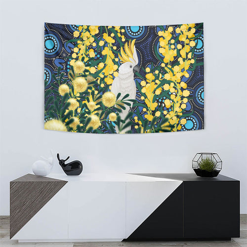 Australia Golden Wattle Tapestry Aussie Cockatoo Aboriginal Art
