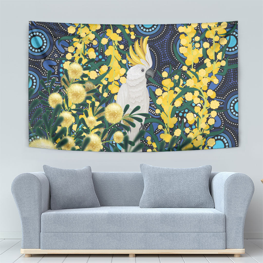 Australia Golden Wattle Tapestry Aussie Cockatoo Aboriginal Art