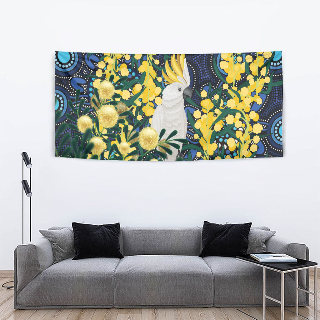 Australia Golden Wattle Tapestry Aussie Cockatoo Aboriginal Art