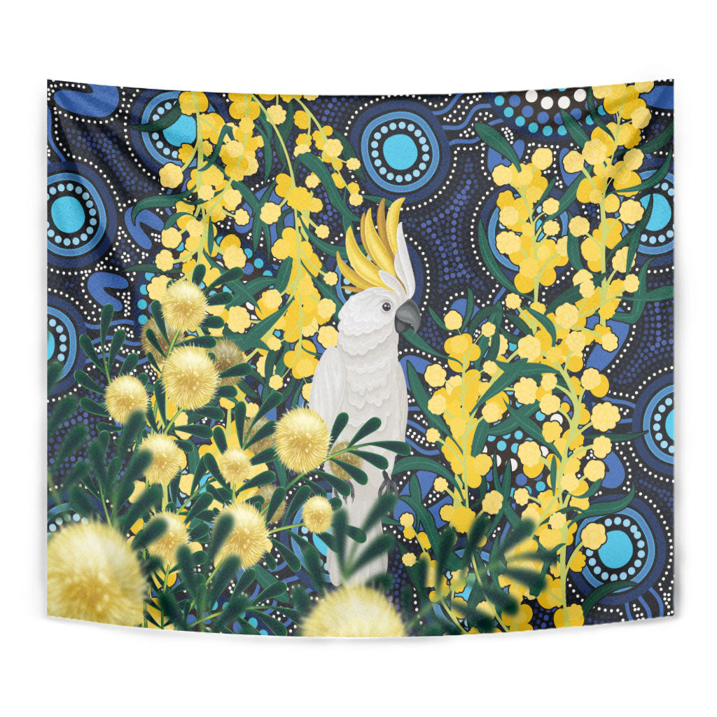 Australia Golden Wattle Tapestry Aussie Cockatoo Aboriginal Art