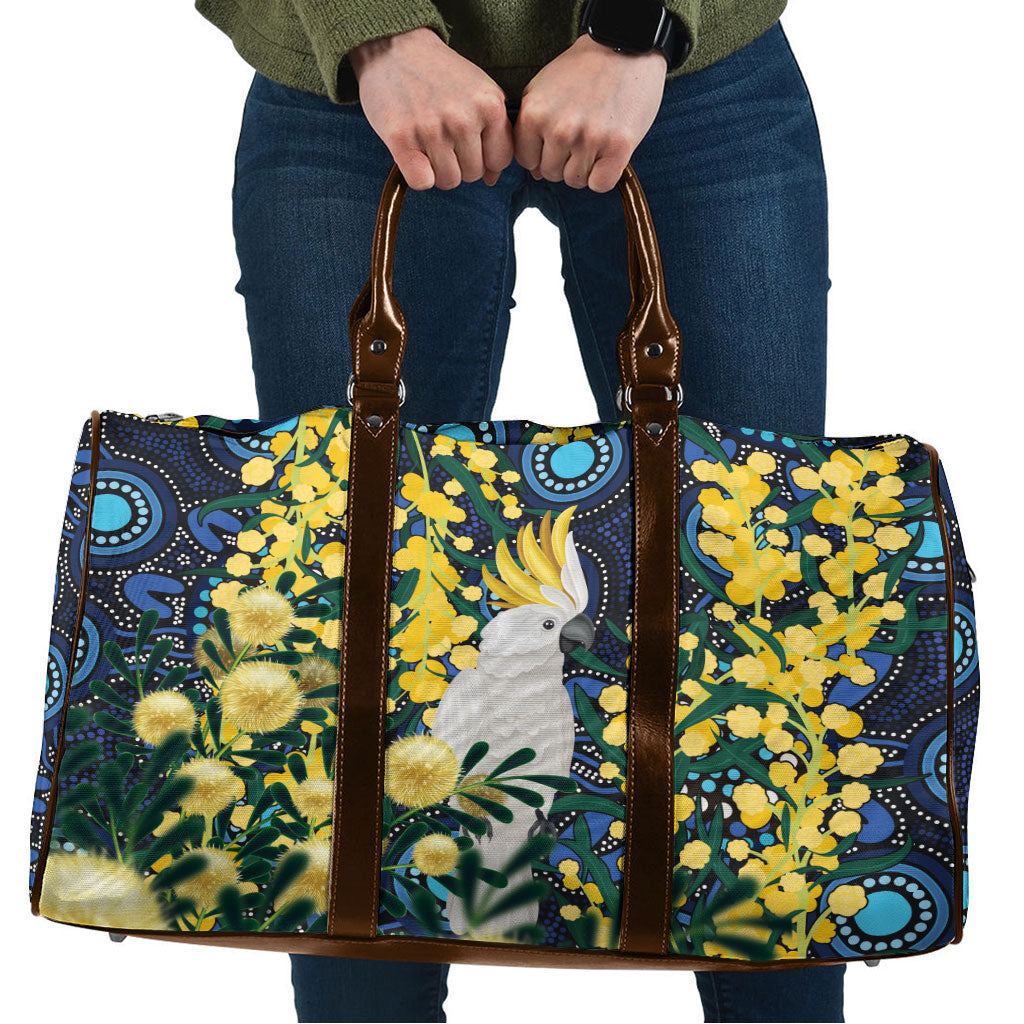 Australia Golden Wattle Travel Bag Aussie Cockatoo Aboriginal Art