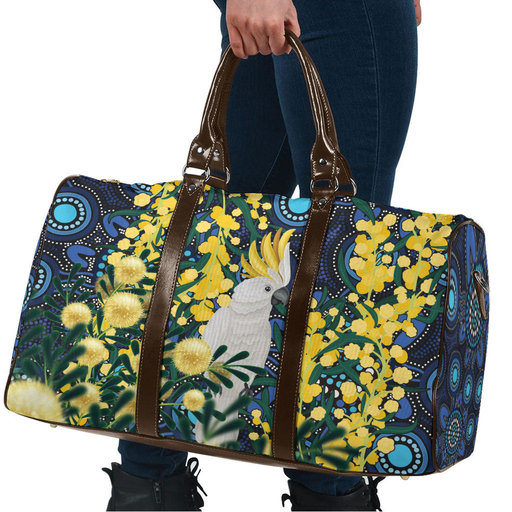 Australia Golden Wattle Travel Bag Aussie Cockatoo Aboriginal Art