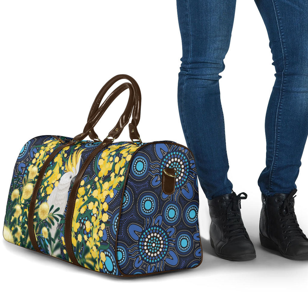 Australia Golden Wattle Travel Bag Aussie Cockatoo Aboriginal Art