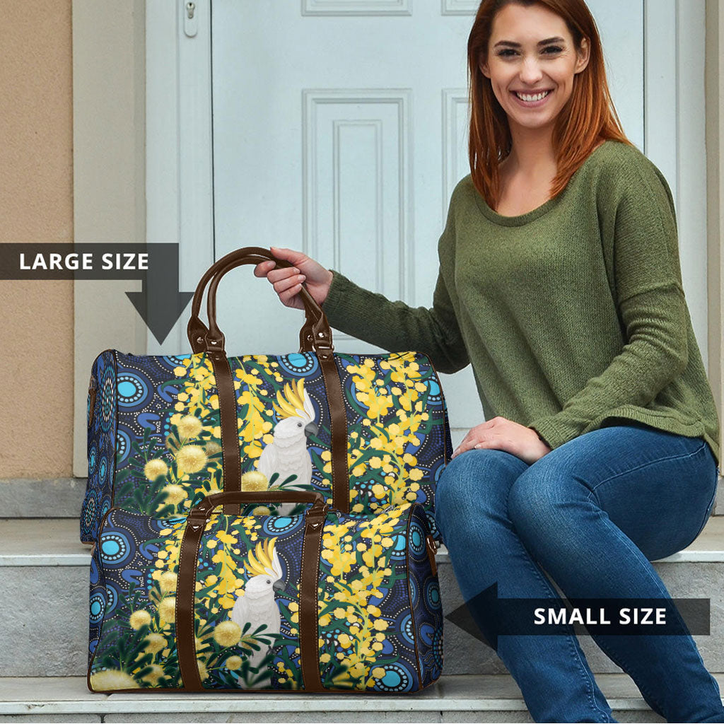 Australia Golden Wattle Travel Bag Aussie Cockatoo Aboriginal Art