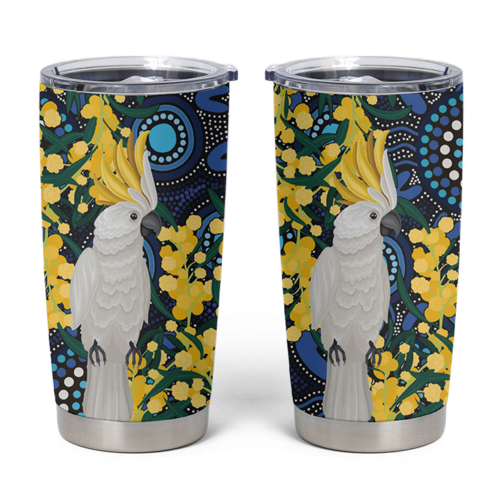 Australia Golden Wattle Tumbler Cup Aussie Cockatoo Aboriginal Art