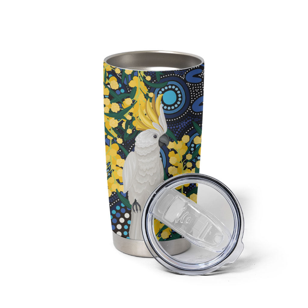 Australia Golden Wattle Tumbler Cup Aussie Cockatoo Aboriginal Art