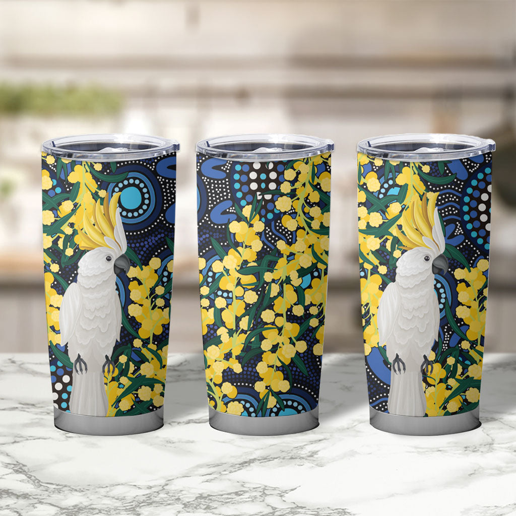 Australia Golden Wattle Tumbler Cup Aussie Cockatoo Aboriginal Art