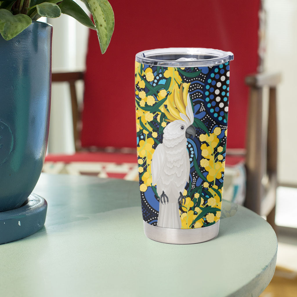 Australia Golden Wattle Tumbler Cup Aussie Cockatoo Aboriginal Art