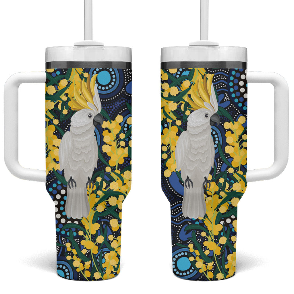 Australia Golden Wattle Tumbler With Handle Aussie Cockatoo Aboriginal Art