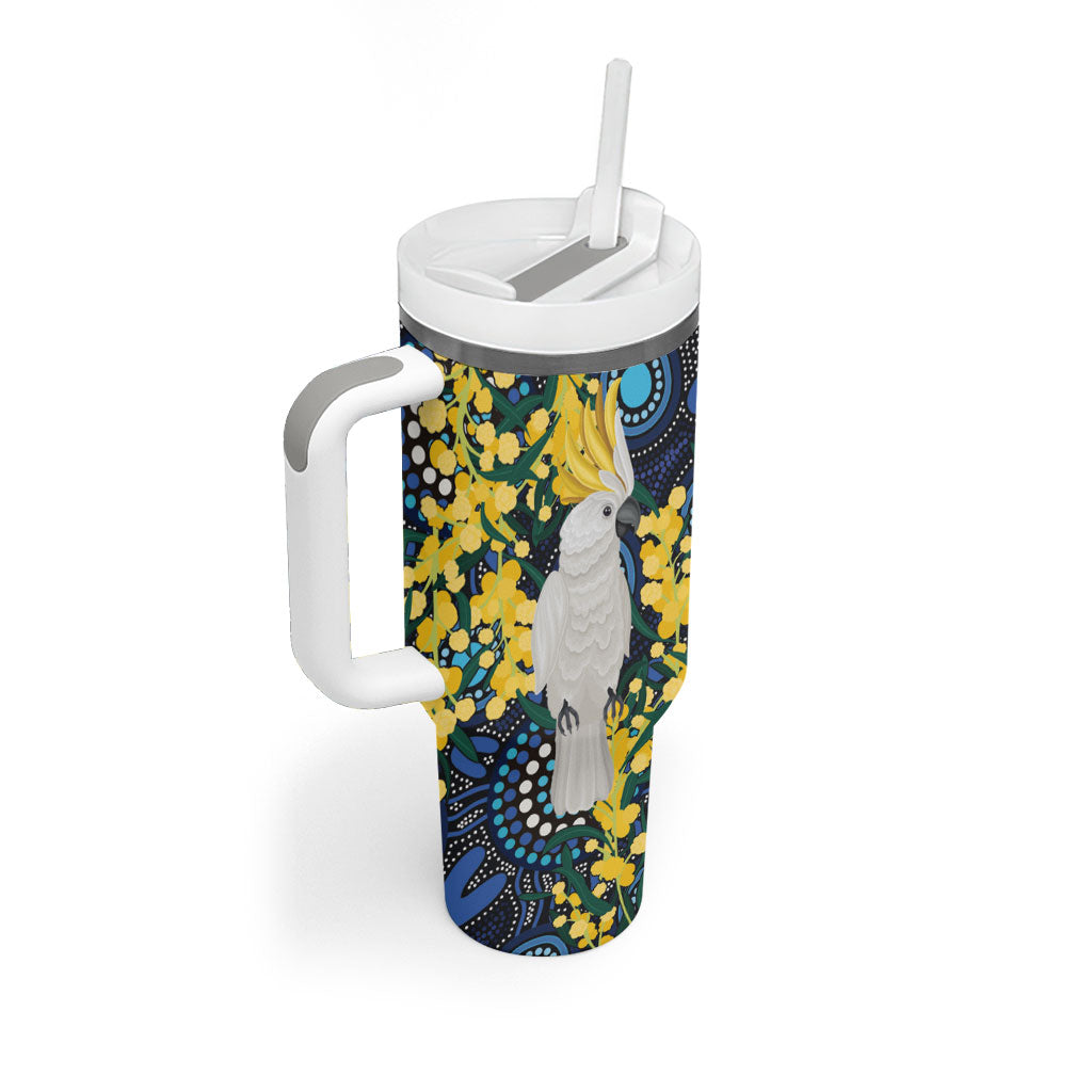 Australia Golden Wattle Tumbler With Handle Aussie Cockatoo Aboriginal Art