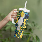 Australia Golden Wattle Tumbler With Handle Aussie Cockatoo Aboriginal Art