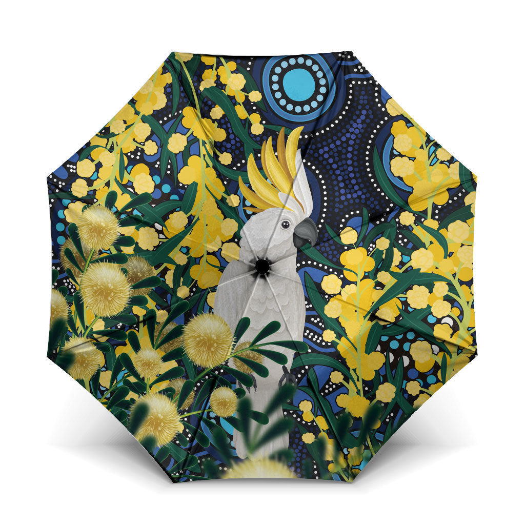 Australia Golden Wattle Umbrella Aussie Cockatoo Aboriginal Art