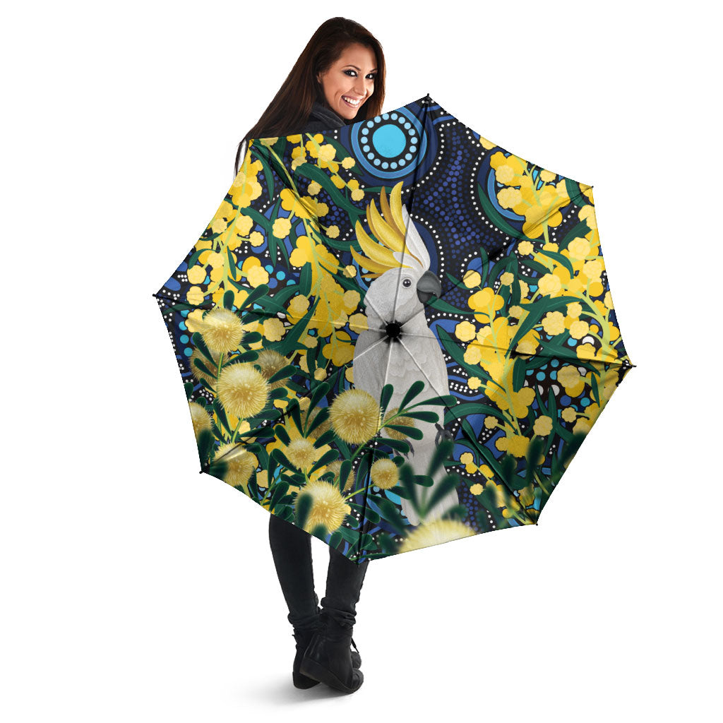 Australia Golden Wattle Umbrella Aussie Cockatoo Aboriginal Art