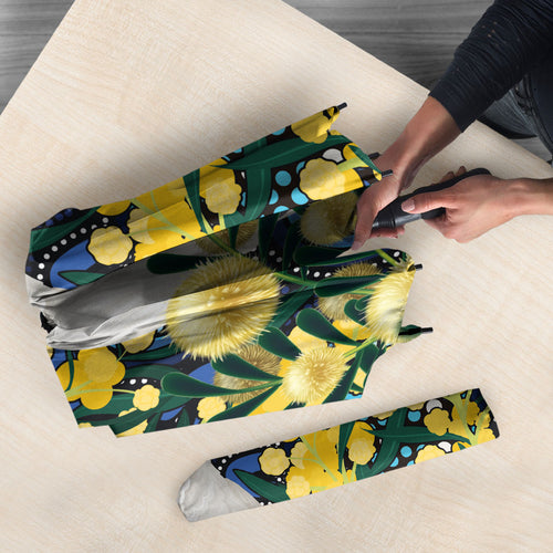 Australia Golden Wattle Umbrella Aussie Cockatoo Aboriginal Art