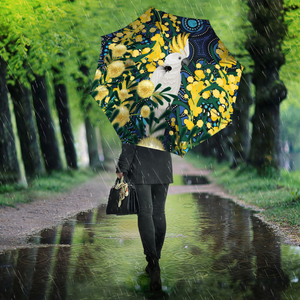 Australia Golden Wattle Umbrella Aussie Cockatoo Aboriginal Art