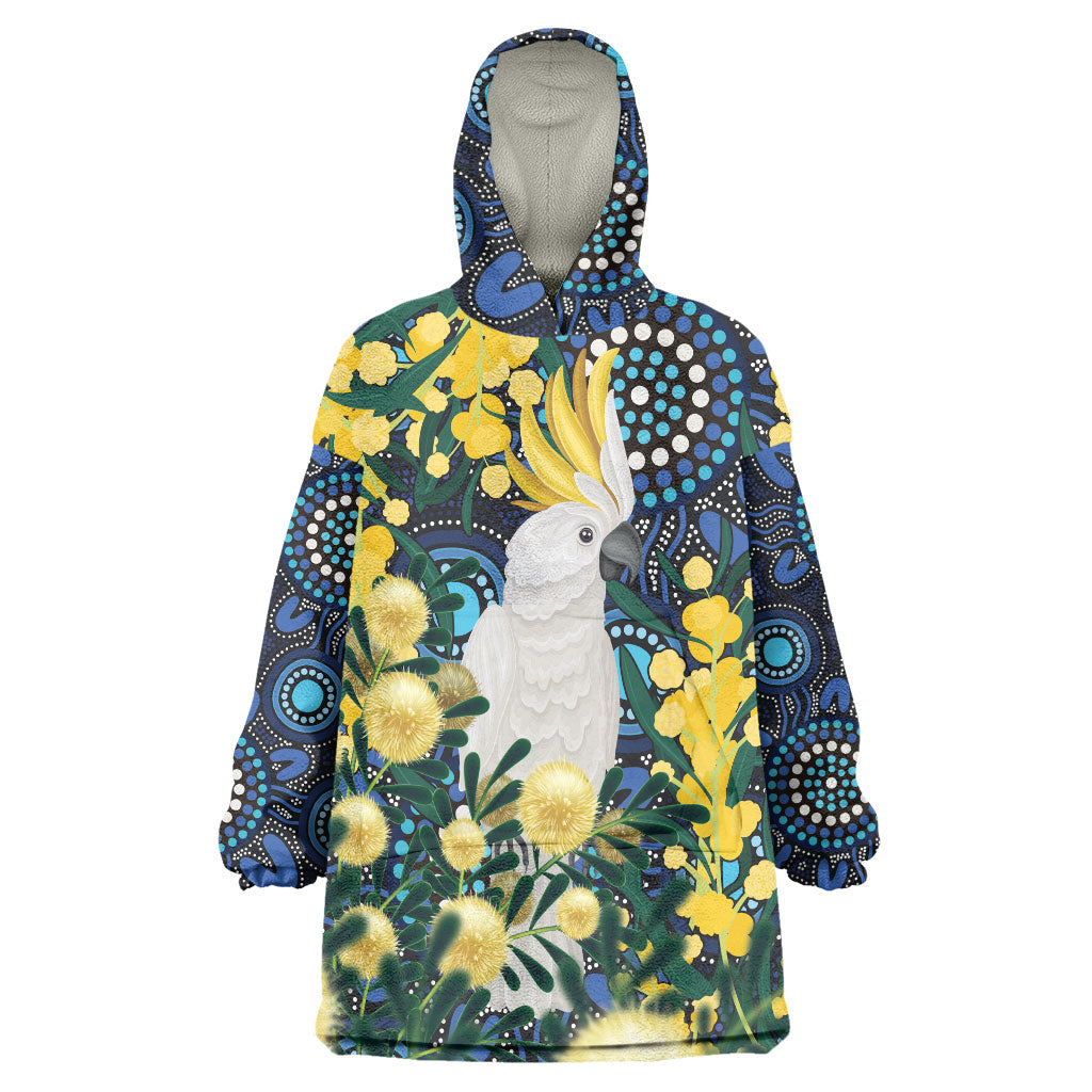 Australia Golden Wattle Wearable Blanket Hoodie Aussie Cockatoo Aboriginal Art