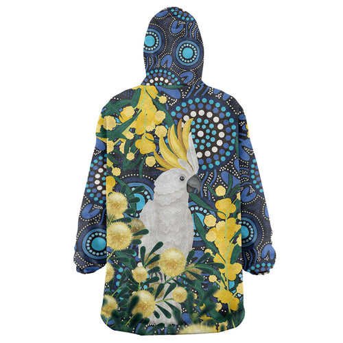 Australia Golden Wattle Wearable Blanket Hoodie Aussie Cockatoo Aboriginal Art