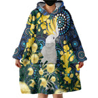Australia Golden Wattle Wearable Blanket Hoodie Aussie Cockatoo Aboriginal Art