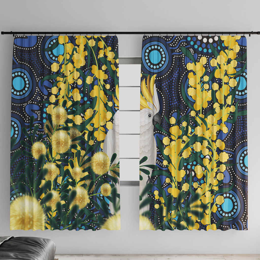 Australia Golden Wattle Window Curtain Aussie Cockatoo Aboriginal Art