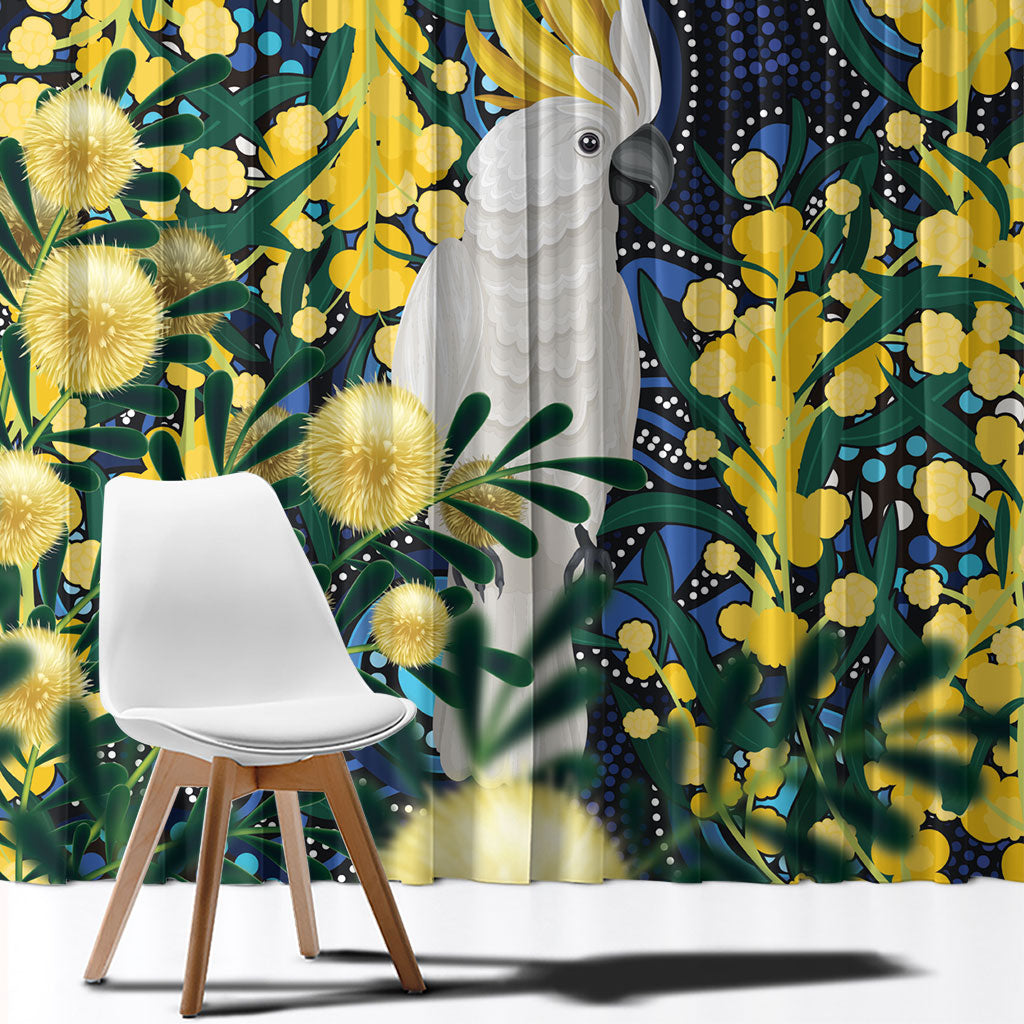 Australia Golden Wattle Window Curtain Aussie Cockatoo Aboriginal Art