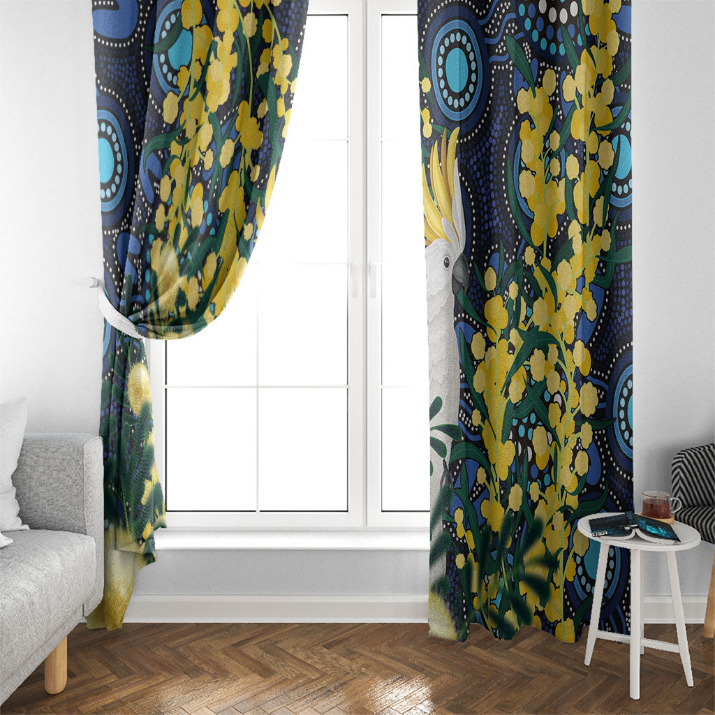 Australia Golden Wattle Window Curtain Aussie Cockatoo Aboriginal Art