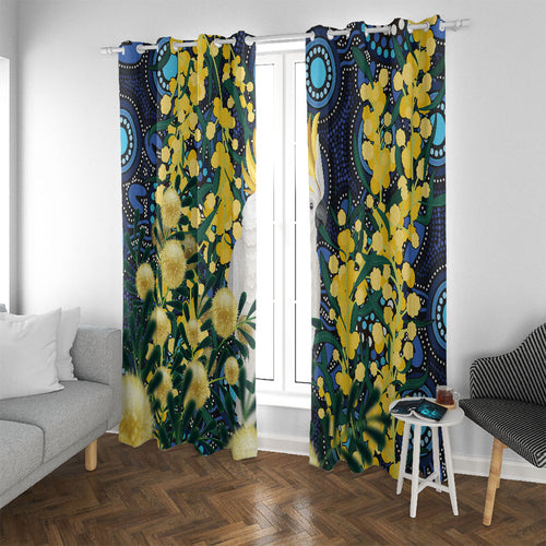 Australia Golden Wattle Window Curtain Aussie Cockatoo Aboriginal Art