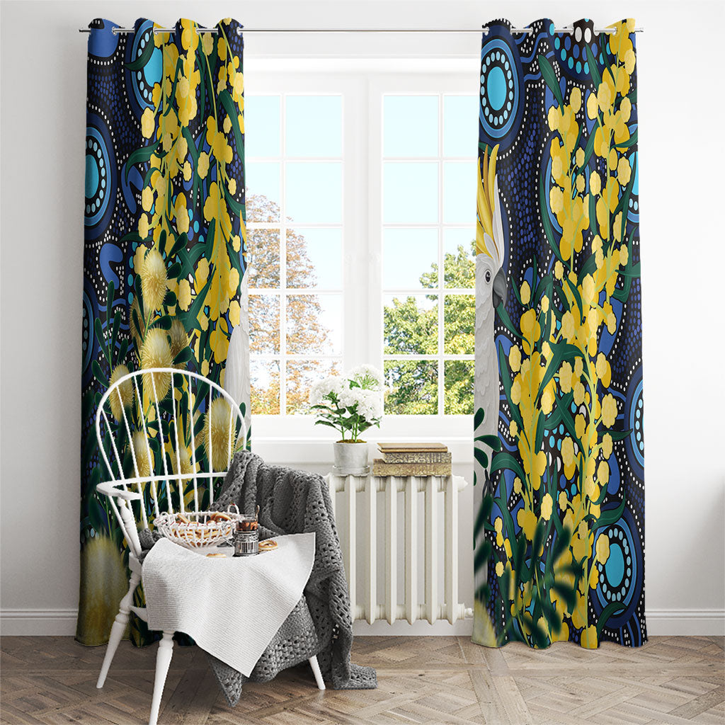 Australia Golden Wattle Window Curtain Aussie Cockatoo Aboriginal Art