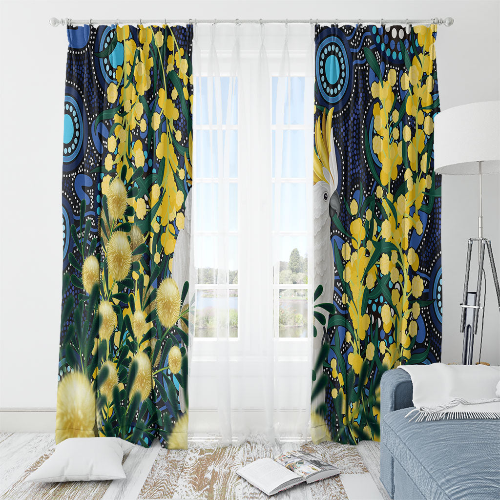 Australia Golden Wattle Window Curtain Aussie Cockatoo Aboriginal Art