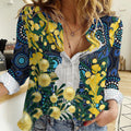 Australia Golden Wattle Women Casual Shirt Aussie Cockatoo Aboriginal Art