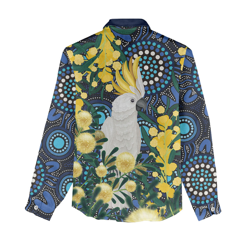 Australia Golden Wattle Women Casual Shirt Aussie Cockatoo Aboriginal Art