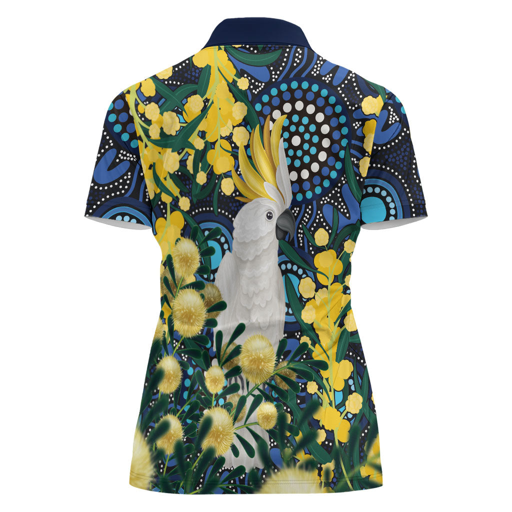 Australia Golden Wattle Women Polo Shirt Aussie Cockatoo Aboriginal Art