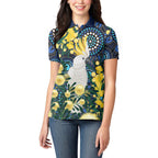 Australia Golden Wattle Women Polo Shirt Aussie Cockatoo Aboriginal Art