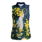 Australia Golden Wattle Women Sleeveless Polo Shirt Aussie Cockatoo Aboriginal Art