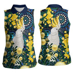 Australia Golden Wattle Women Sleeveless Polo Shirt Aussie Cockatoo Aboriginal Art