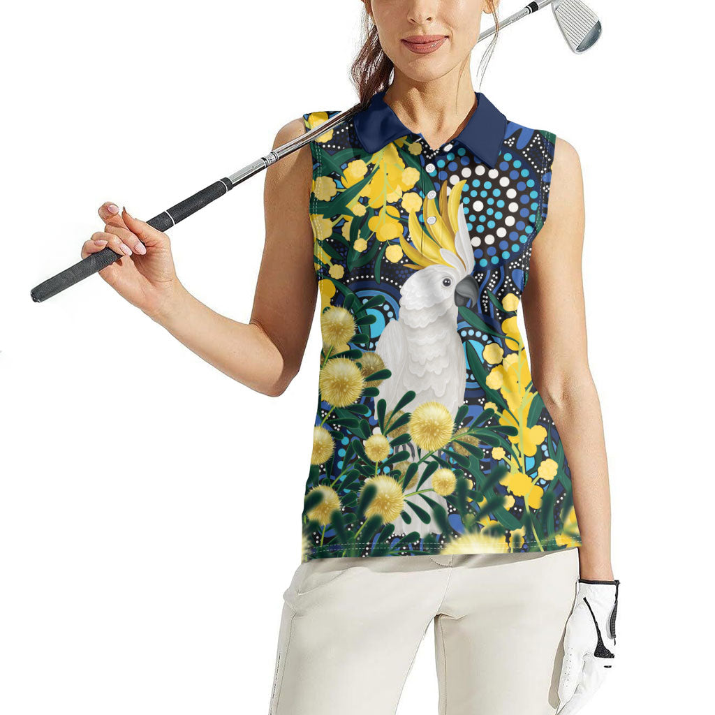 Australia Golden Wattle Women Sleeveless Polo Shirt Aussie Cockatoo Aboriginal Art