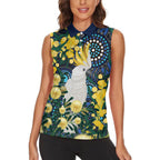 Australia Golden Wattle Women Sleeveless Polo Shirt Aussie Cockatoo Aboriginal Art