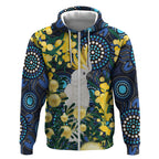 Australia Golden Wattle Zip Hoodie Aussie Cockatoo Aboriginal Art
