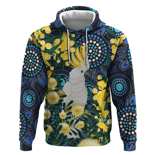 Australia Golden Wattle Zip Hoodie Aussie Cockatoo Aboriginal Art