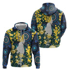 Australia Golden Wattle Zip Hoodie Aussie Cockatoo Aboriginal Art