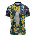 Australia Golden Wattle Zipper Polo Shirt Aussie Cockatoo Aboriginal Art