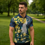 Australia Golden Wattle Zipper Polo Shirt Aussie Cockatoo Aboriginal Art