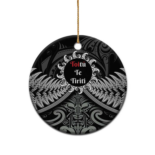 Toitu Te Tiriti Aotearoa Silver Fern Ceramic Ornament Maori Pattern