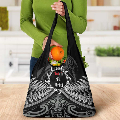 Toitu Te Tiriti Aotearoa Silver Fern Grocery Bag New Zealand Maori Pattern