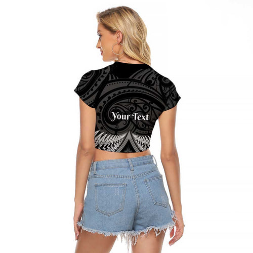 Personalised Toitu Te Tiriti Aotearoa Silver Fern Raglan Cropped T Shirt New Zealand Maori Pattern