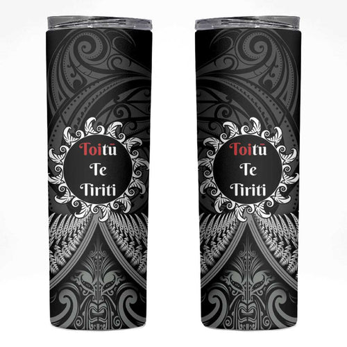 Toitu Te Tiriti Aotearoa Silver Fern Skinny Tumbler Maori Pattern