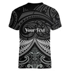 Personalised Toitu Te Tiriti Aotearoa Silver Fern Women V-Neck T-Shirt New Zealand Maori Pattern
