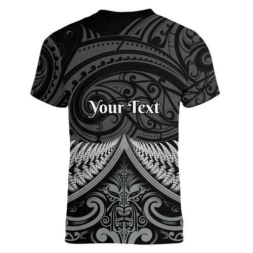 Personalised Toitu Te Tiriti Aotearoa Silver Fern Women V-Neck T-Shirt New Zealand Maori Pattern