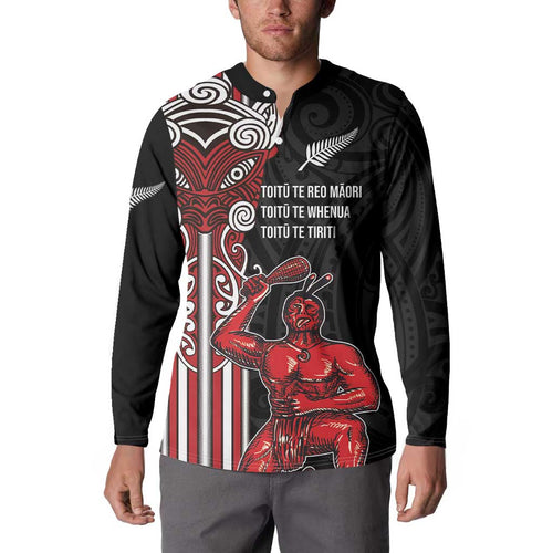 Toitu Te Reo Maori Toitu Te Whenua Toitu Te Tiriti Button Sweatshirt Maori Warrior New Zealand